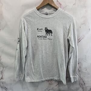 Vintage Wolf Shirt Womens Small Montana Long Sleeve Gray Crew Neck